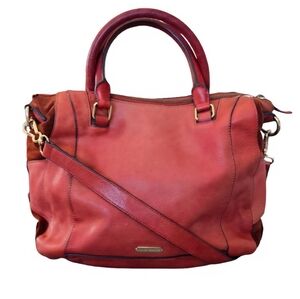 Vince Camuto Hobo Slouchy Bag Leather Suede Trim Shoulder Purse Cognac Red